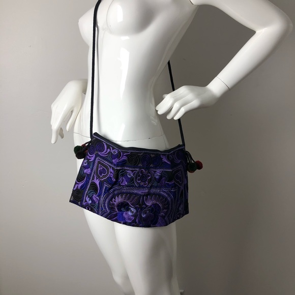 Embroidered purple Boho across body Bag or Clutch - Picture 4 of 7